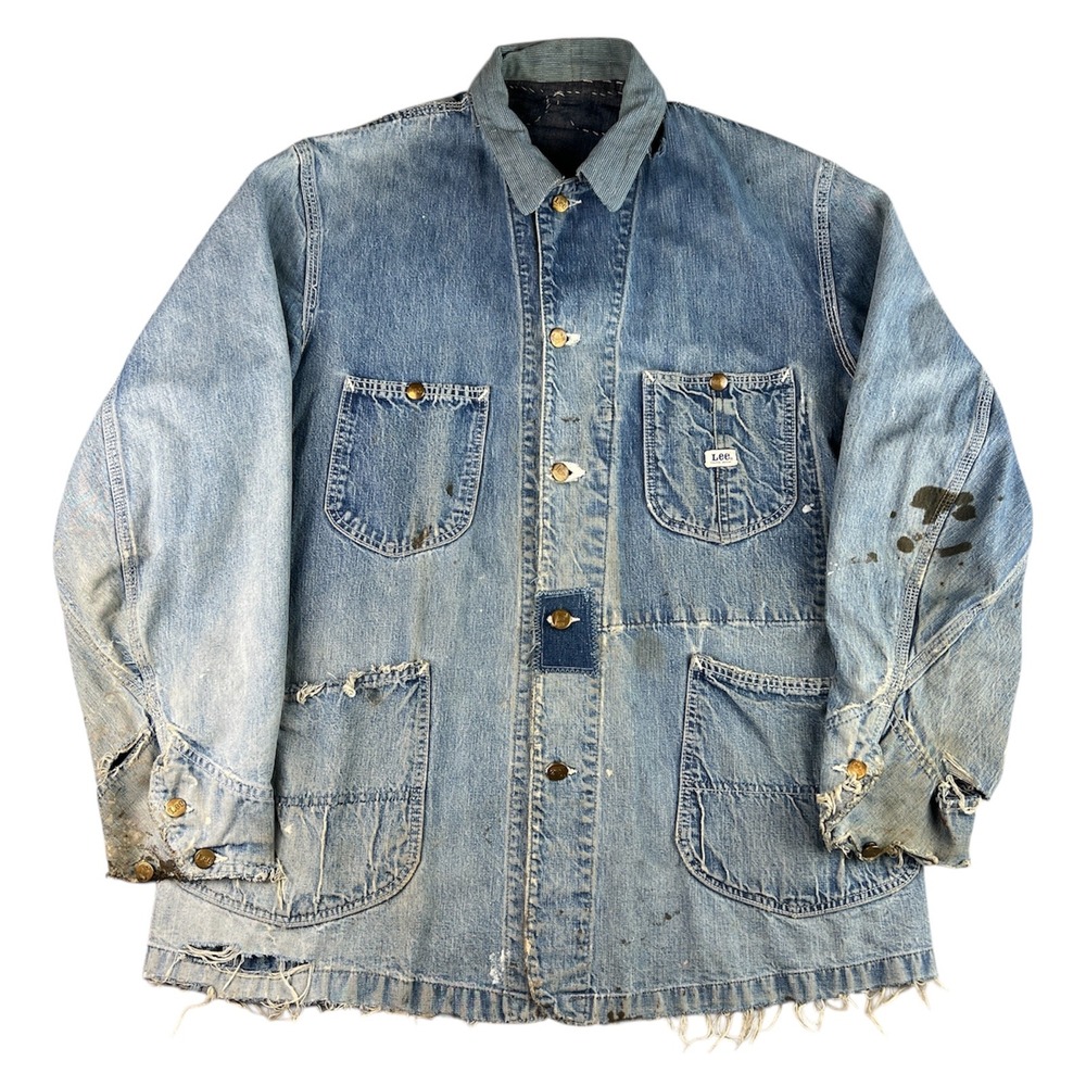 Vintage Lee 91-J Chore Coat Jelt Denim Distressed Union Made Size 42 1950s 40s
